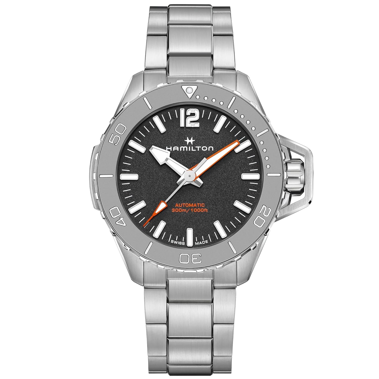Hamilton Watch Khaki Navy Frogman Auto | Swiss Made | 46mm Stainless Steel Case | Black Dial Analog Watch | Silver Stainless Steel Bracelet (Model: H77815130)