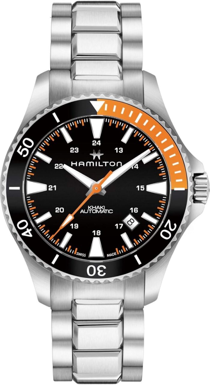 Hamilton Watch Khaki Navy Scuba Auto | Swiss Made | 40mm Stainless Steel Case | Black Dial Analog Watch | Silver Stainless Steel Bracelet (Model: H82305131)