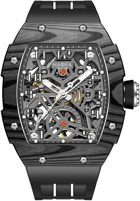 Haofa Automatic Mechanical Men's Watch Skeleton Double-Side Hollow Dial Sapphire Mirror NTPT Carbon Fiber Bezel Luminous Waterproof Watches for Men Sports Watch 1923