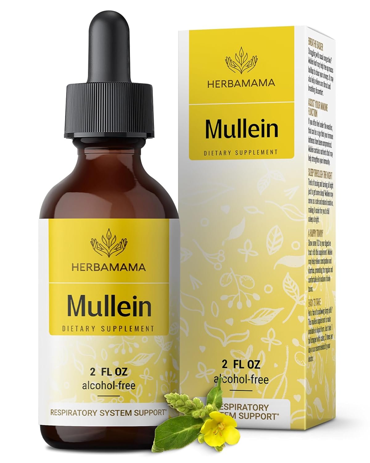 HERBAMAMA Mullein Drops for Lungs – Vegan Mullein Leaf Extract for Lungs Cleanse Support – Non-GMO, Alcohol & Sugar-Free Respiratory Supplement, 28-Day Supply