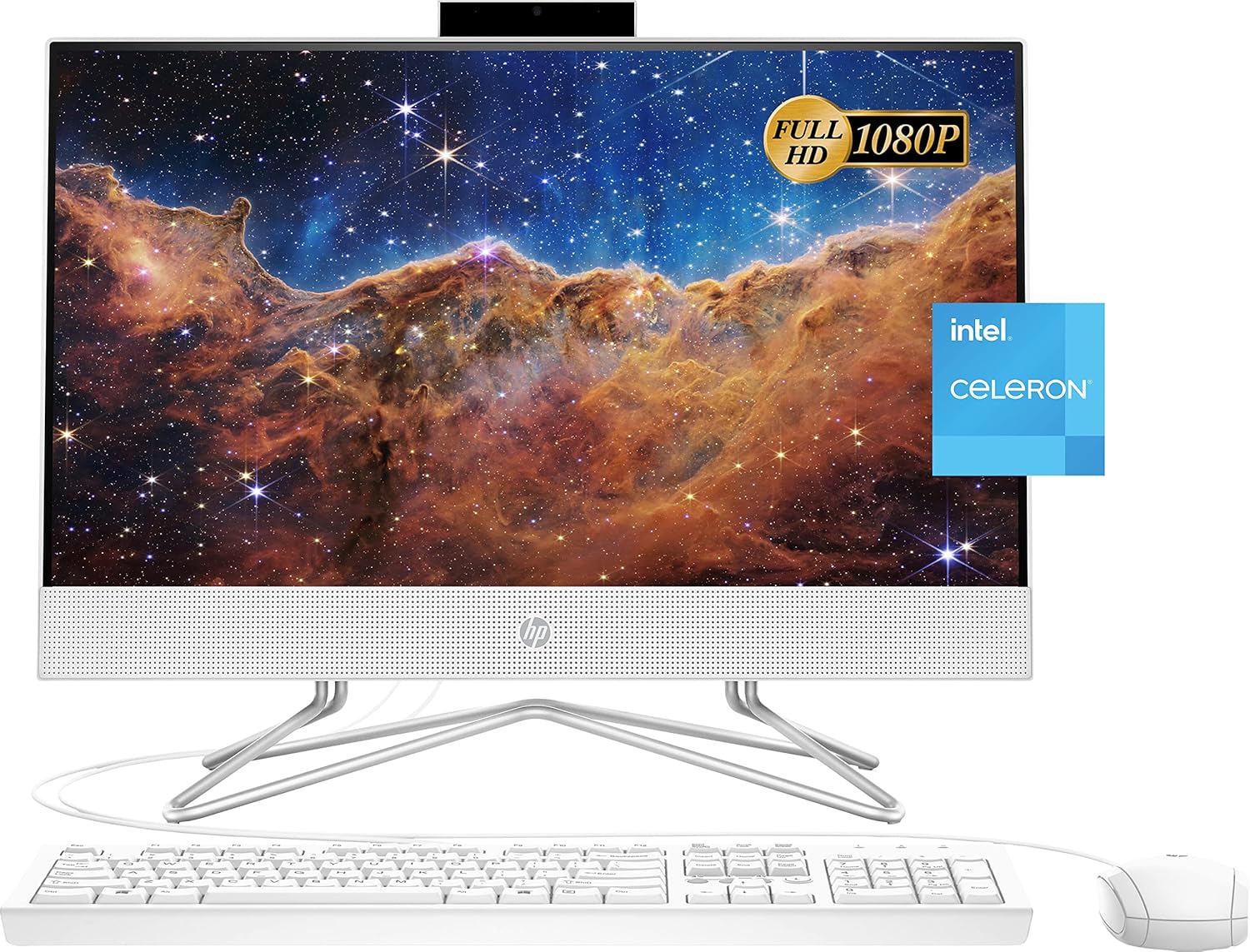 HP 2022 All-in-One Desktop, 21.5″ FHD Display, Intel Celeron J4025 Processor, 8GB RAM, 256GB PCIe SSD, Webcam, WiFi, HDMI, RJ-45, Wired Keyboard&Mouse, Windows 11 Home, White