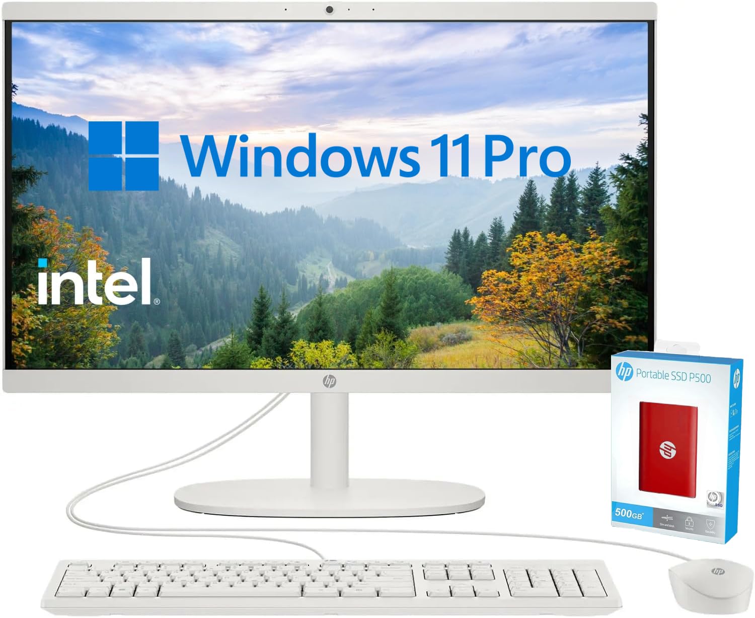 HP 2025 22″ FHD All-in-One Desktop Computer, 13th Gen Intel Quad-Core Processor, 16GB DDR5 5200MHz RAM, 640GB Storage(128GB UFS + 512GB Portable SSD), HDMI, Type-C, Wi-Fi 6, HD…