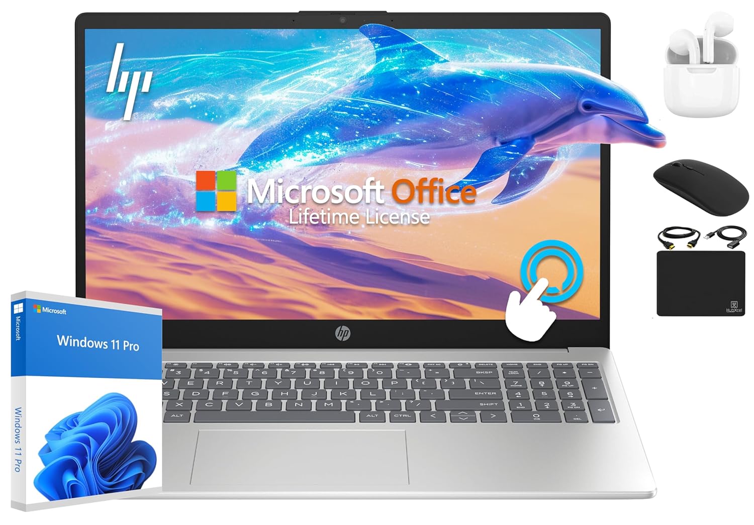 HP Touchscreen Laptop 2025 Flagship 15.6″ HD, Lifetime Office 2024, 16GB RAM, 1TB Storage (500GB SSD + 500GB Ext), 6-Core Intel i3 Processor, Wi-Fi, Camera, Long Battery,…