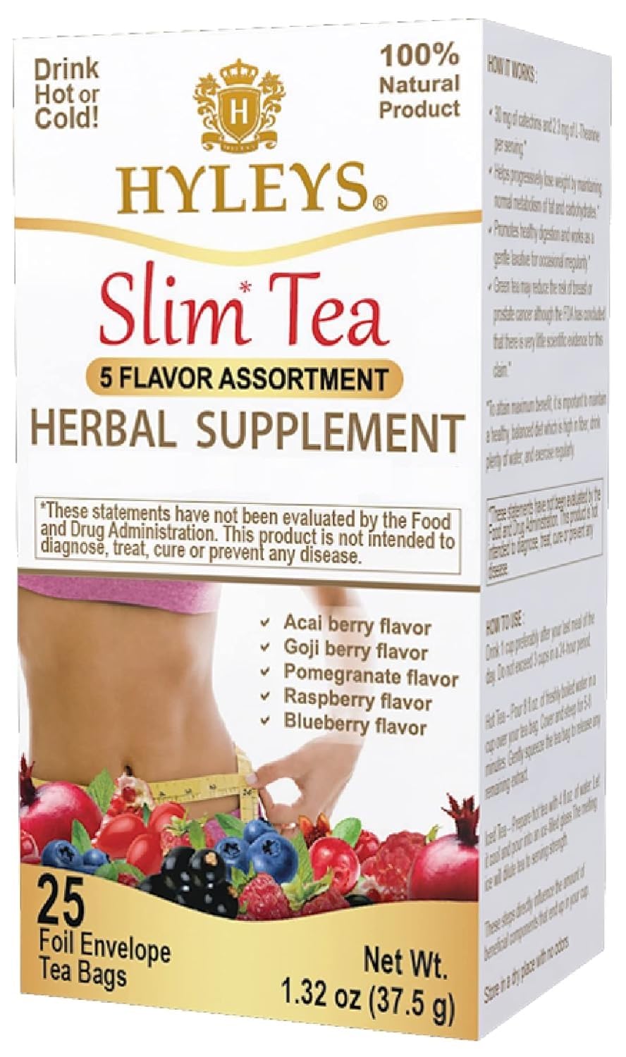 Hyleys Slim Tea 5 Flavor Assortment – Weight Loss Herbal Supplement Cleanse and Detox – 25 Tea Bags (1 Pack)