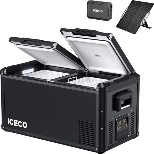 ICECO VL75ProD Portable Refrigerator, 12v Dual Zone Fridge Freezer with SECOP, 79Qt 12V Car Freezer with Reversible Lid, 0°F to 50°F, Car Fridge Portable AC/DC| With...