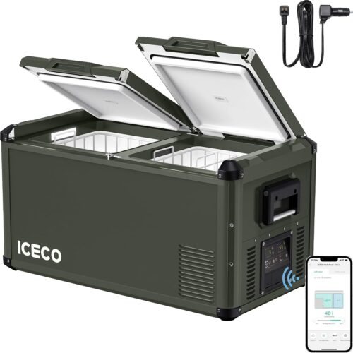 ICECO VL75ProD Portable Refrigerator, 12v Dual Zone Fridge Freezer with SECOP, 79Qt 12V Portable Freezer with Reversible Lid, Bluetooth Connect, 0°F-50°F, Car Fridge AC/DC For...