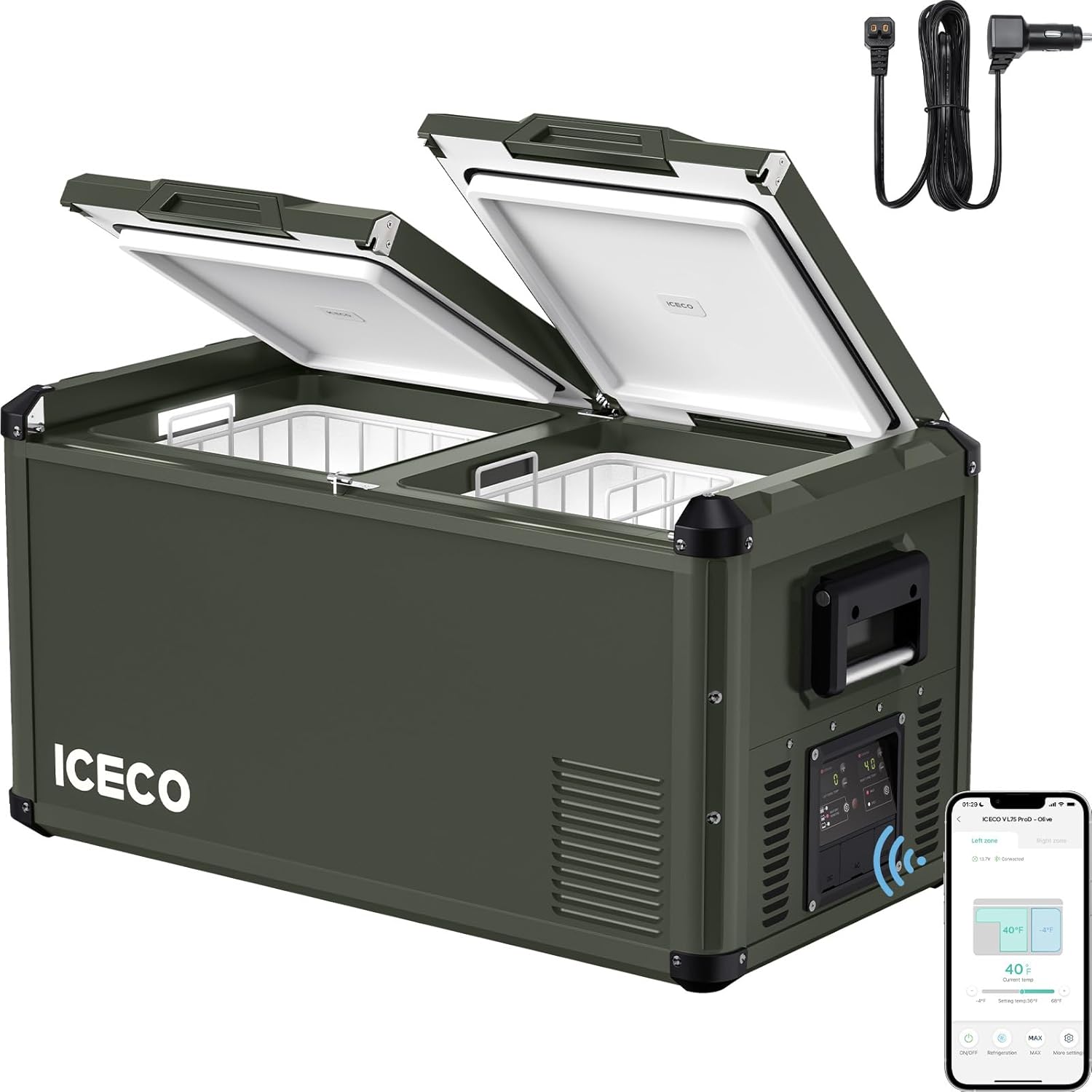 ICECO VL75ProD Portable Refrigerator, 12v Dual Zone Fridge Freezer with SECOP, 79Qt 12V Portable Freezer with Reversible Lid, Bluetooth Connect, 0°F-50°F, Car Fridge AC/DC For…