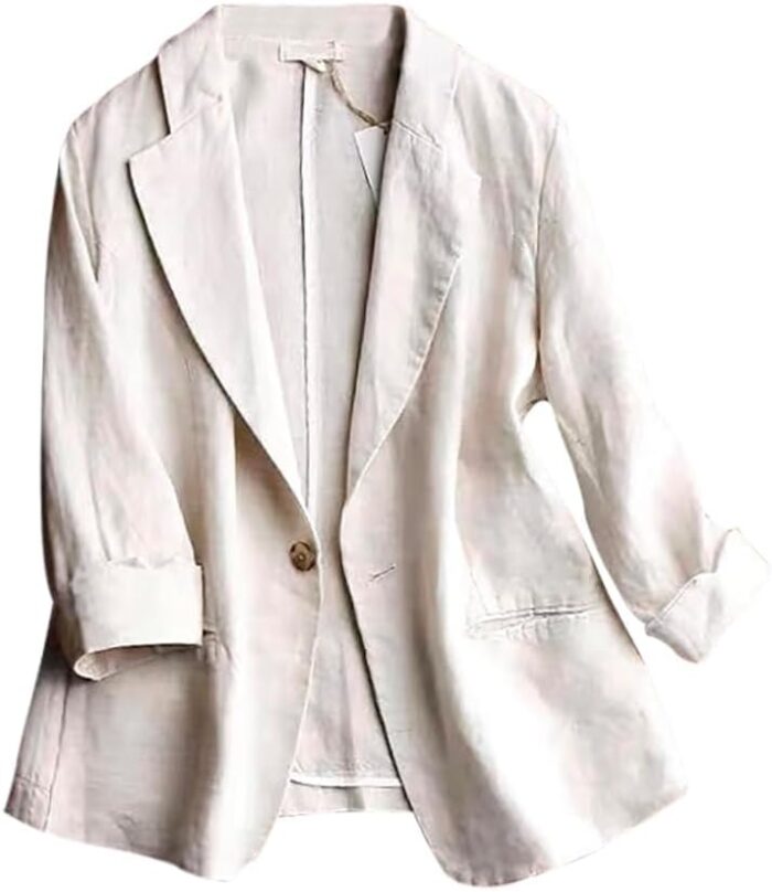IDEALSANXUN Linen Blazer Women 3/4 Sleeve Lightweight Spring Summer Blazer Jackets
