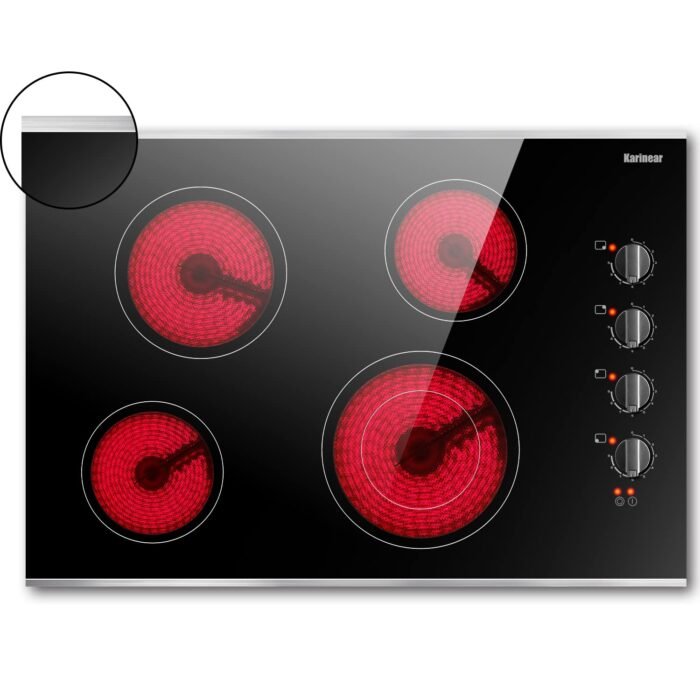 Karinear 30 Inch Electric Cooktop 4 Burners, Knob Control Built-in Ceramic Cooktop, 30" Radiant Electric Stove Top with Glass Protection Metal Frame,Hot Surface Indicator,...