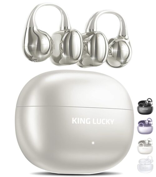 King Lucky Clip on Earbuds Open Ear Wireless Bluetooth 5.4 Headphones with Mic,50H Play,Noise Cancelling,Waterproof,Sports Ear Buds,Comfortable for Small Ears & Glasses...