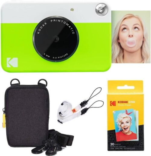 KODAK Printomatic Full-Color Instant Print Camera Starter Bundle + Carrying Case + Zink 20pk Photo Paper - Colorful Photos On 2x3 Sticky-Back Paper - Fun Gift for Birthday...