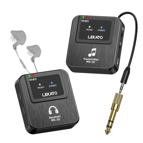 LEKATO Wireless in-Ear Monitor MS-20, 2.4G IEM System Low Latency, with Beltpack Transmitter Auto-Pairing Receiver, OTG Support, One to More, in-Ear Monitoring for Live...