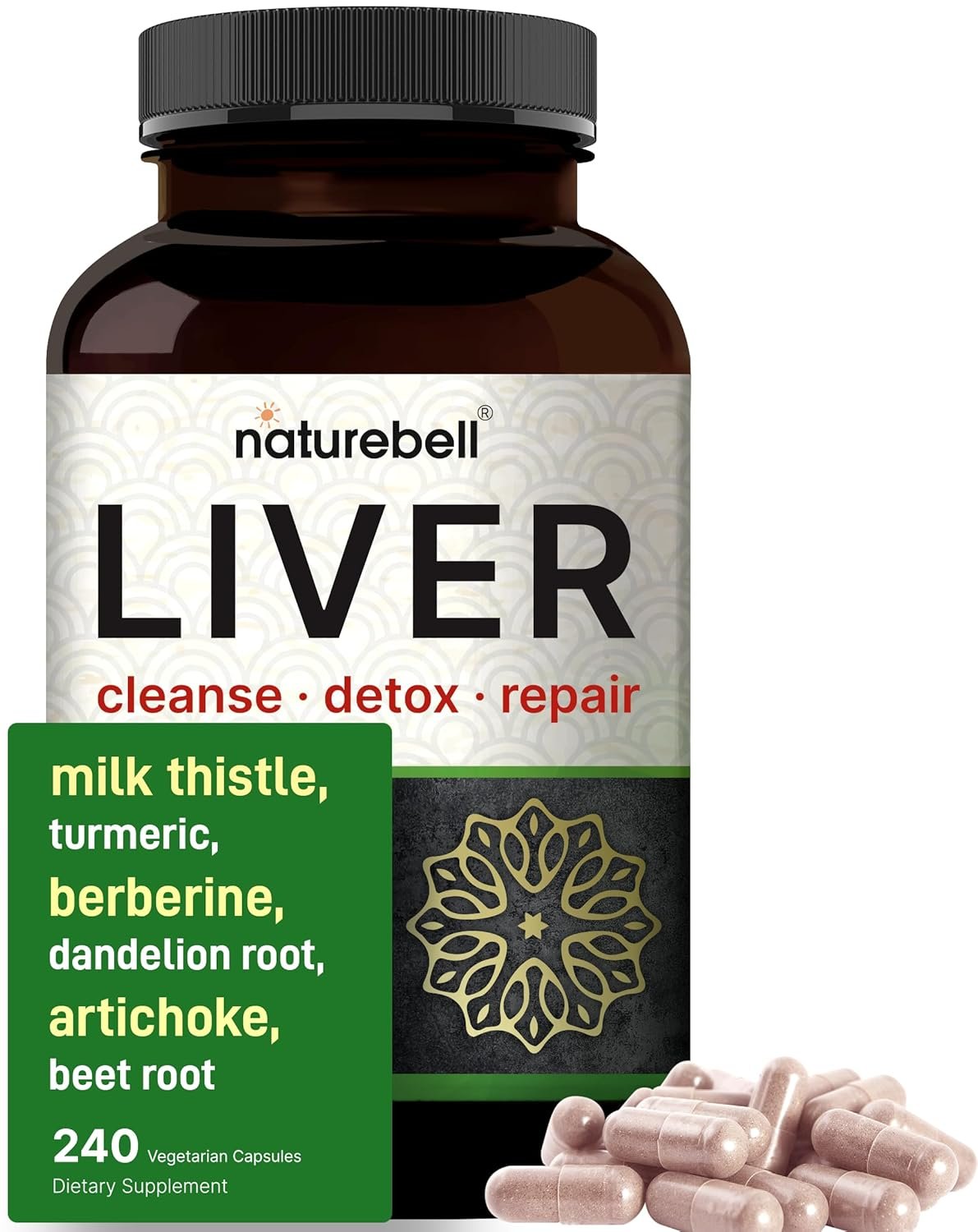 Liver Cleanse Detox & Repair, 240 Veggie Capsules | Milk Thistle with Turmeric, Dandelion Root, Artichoke, Black Currant Oil & More in 15-in-1 Herbal Formula | Premium Liver…