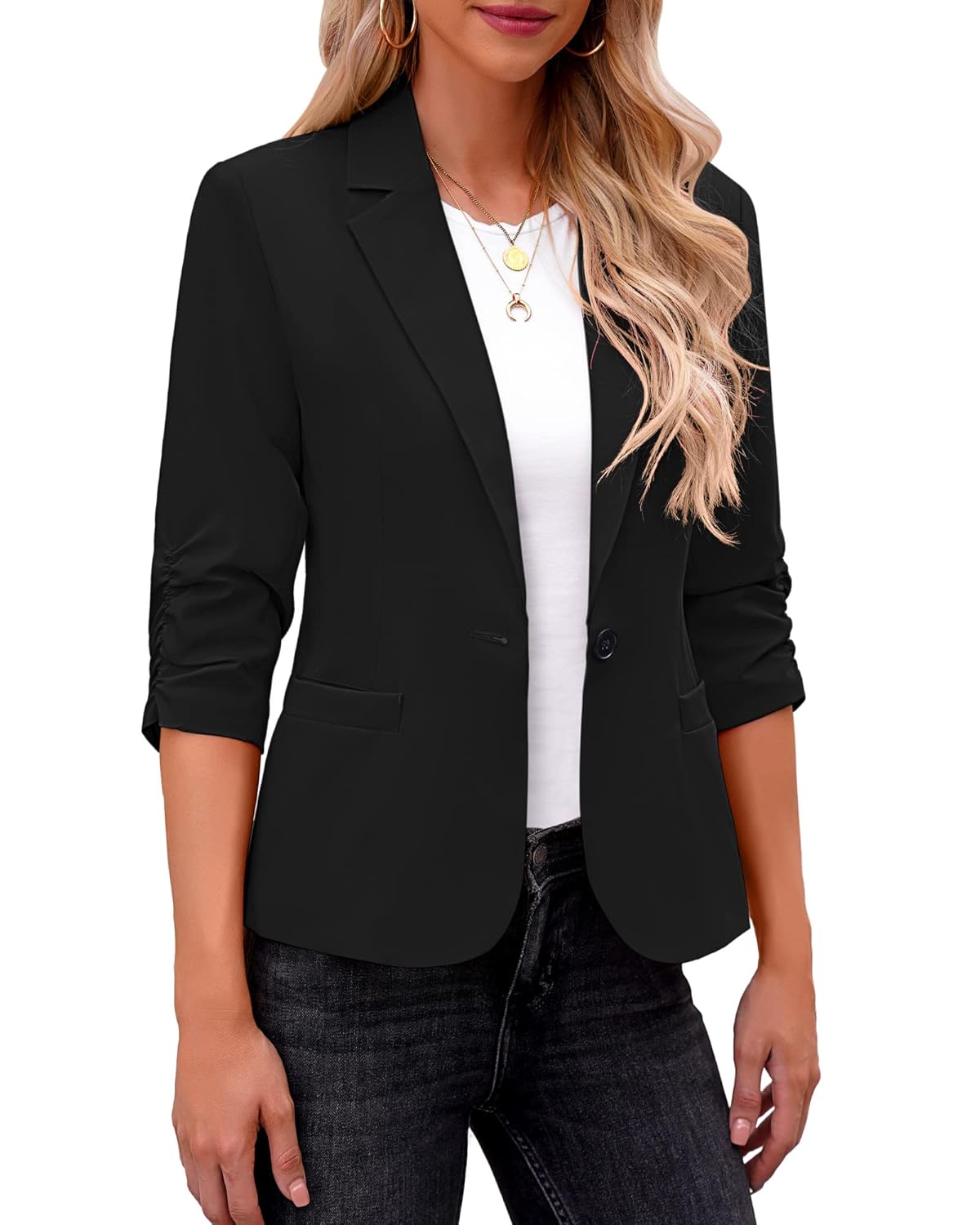 LookbookStore Blazers for Women Suit Jackets Dressy 3/4 Sleeve Blazer Business Casual Outfits for Work