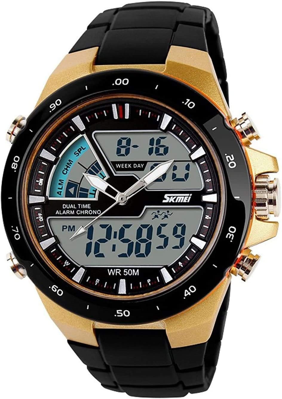 Men’s Digital Watch 50M Waterproof Large Dual Dial Multifunction Analog Military Outdoor Sports Electronic Watch Calendar Day Date CH031