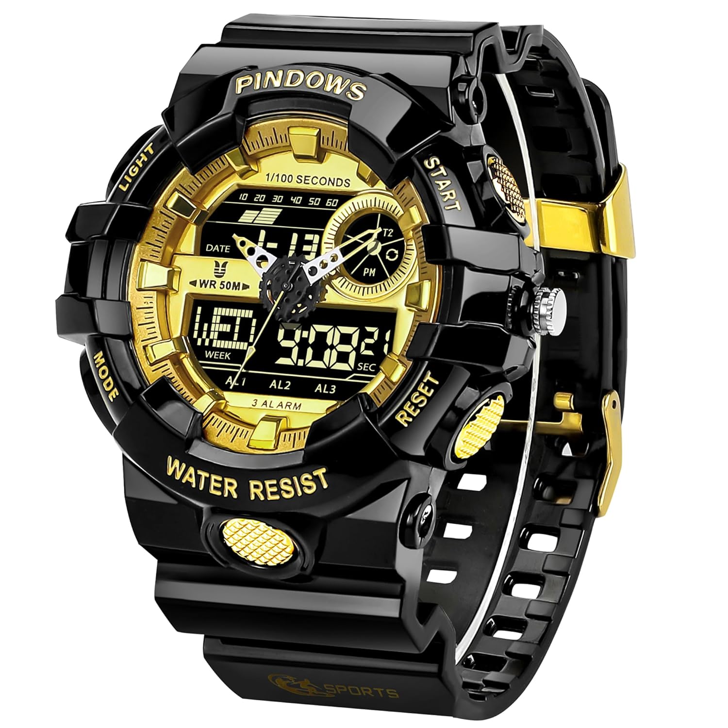 Mens Watch for Men Digital Sport Watch Transparent Gold Watches Waterproof Watches with 3 Alarms/Countdown/Stopwatch/Digital-Analog/Dual Time/Light/Military Multifunctional…
