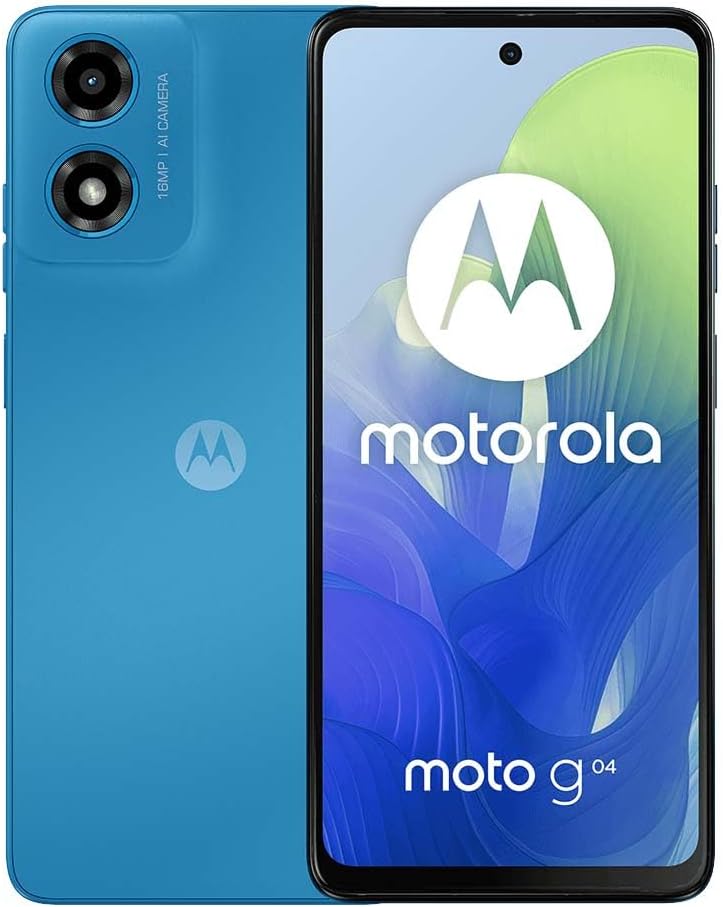Motorola Moto G04 XT2421-2 (Dual Sim) Factory GSM Unlocked | 4+128GB | 6.56″ 90Hz LCD Display | 16MP Camera | International Model – (Blue)