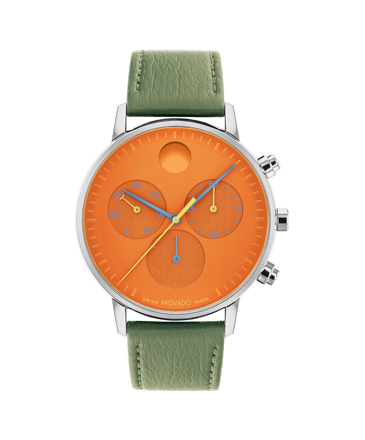 Movado Face Men’s Watch – Swiss Quartz Chronograph Movement, Leather Strap – 3 ATM Water Resistance – Luxury Fashion Timepiece for Him – 43mm