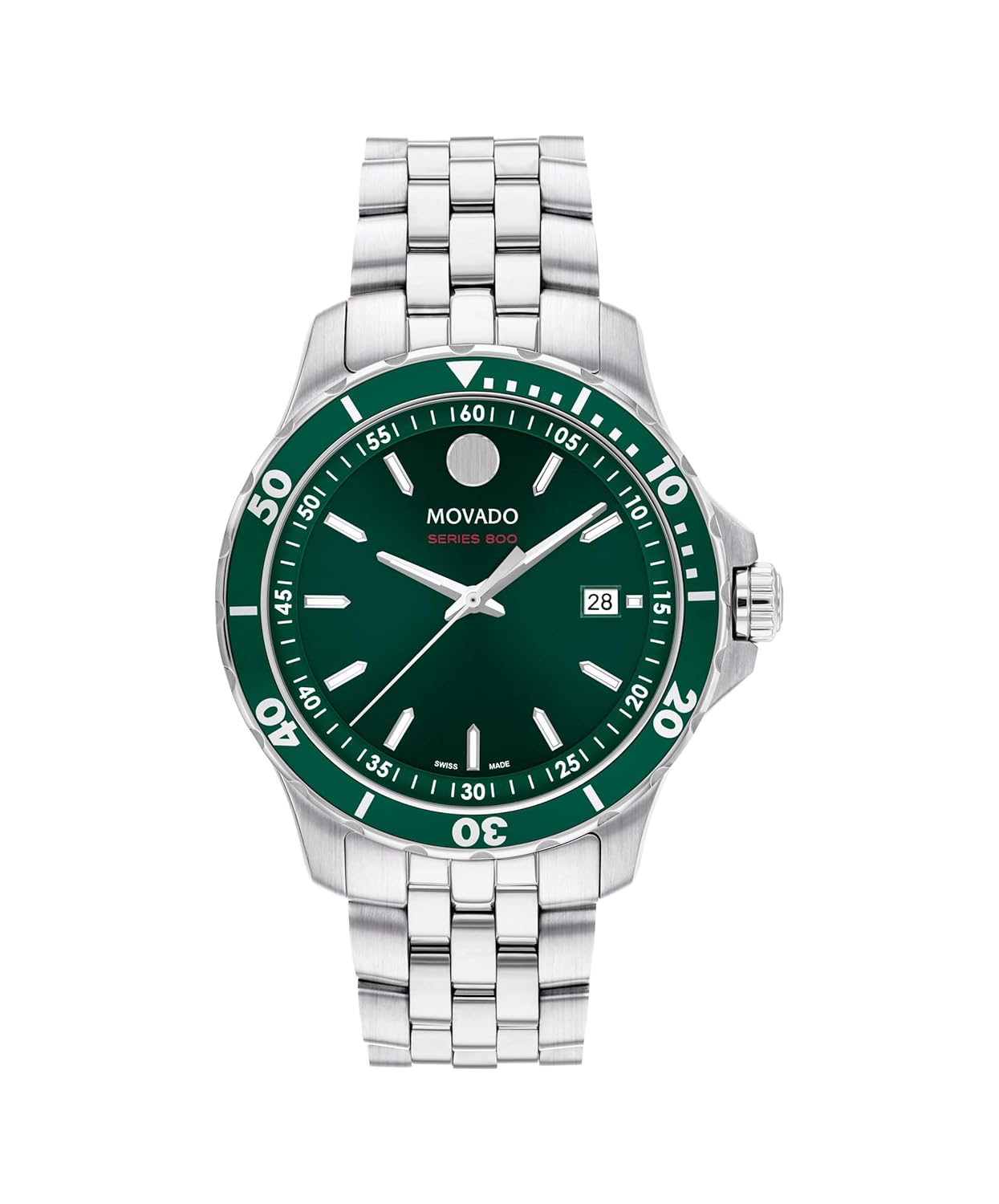 Movado Series 800 Men’s Sport Watch – Swiss Quartz Movement, Stainless Steel Link Bracelet – 20 ATM Water Resistance – Luxury Fashion Timepiece for Him – Diver-Inspired – 40mm
