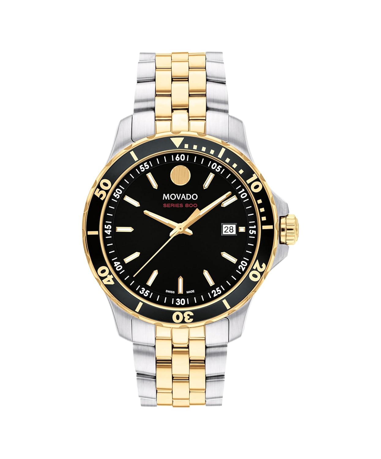 Movado Series 800 Men’s Sport Watch – Swiss Quartz Movement, Stainless Steel Link Bracelet – 20 ATM Water Resistance – Luxury Fashion Timepiece for Him – Diver-Inspired – 40mm