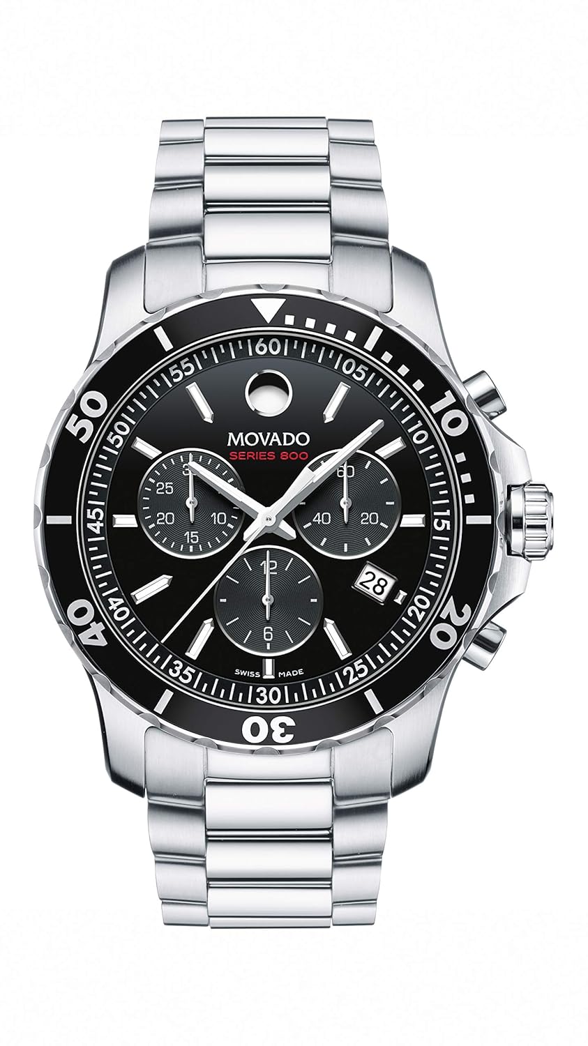 Movado Series 800 Men’s Watch – Swiss Quartz Chronograph Movement, Stainless Steel Link Bracelet – 20 ATM Water Resistance – Luxury Fashion Timepiece for Him – 42mm