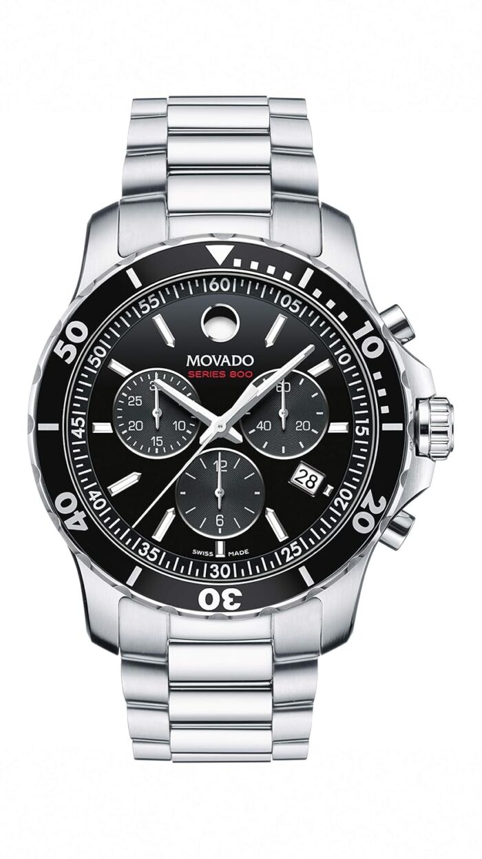 Movado Series 800 Men's Watch - Swiss Quartz Chronograph Movement, Stainless Steel Link Bracelet - 20 ATM Water Resistance - Luxury Fashion Timepiece for Him - 42mm