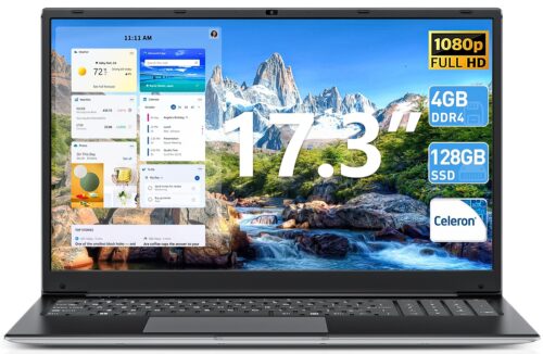 Naclud Laptops with Win 11, 17.3 Inch Laptop Computer with Celeron Processor, 4GB DDR4 128GB SSD Notebooks, Expandable 1TB, FHD IPS Screen, Type-C, WiFi 5, Webcam, HDMI, USB3.2