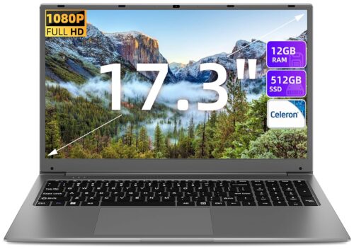 Naclud Windows 11 Laptops, 17.3 Inch Laptop Computer with Celeron Quad-Core Processor, 12GB DDR4 512GB SSD, Expandable 1TB, Type-C, 60800mWh Battery, Wi-Fi 5, BT4.2, Mini HDMI,...
