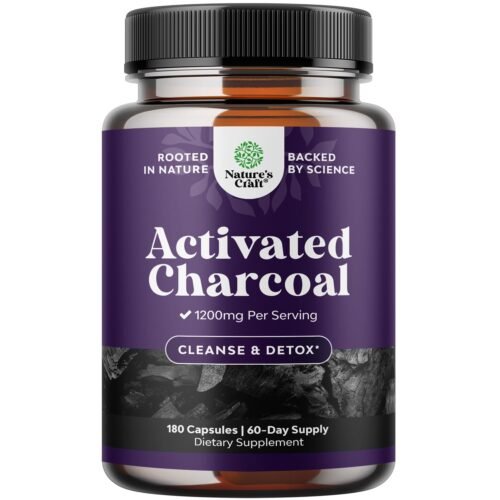 Natures Craft Activated Charcoal Pills Detox & Cleanse - Purifying Coconut Capsules with 1200 mg Per Serving for Bloating Relief - Active Detox Supplement for Body & Gut Health...