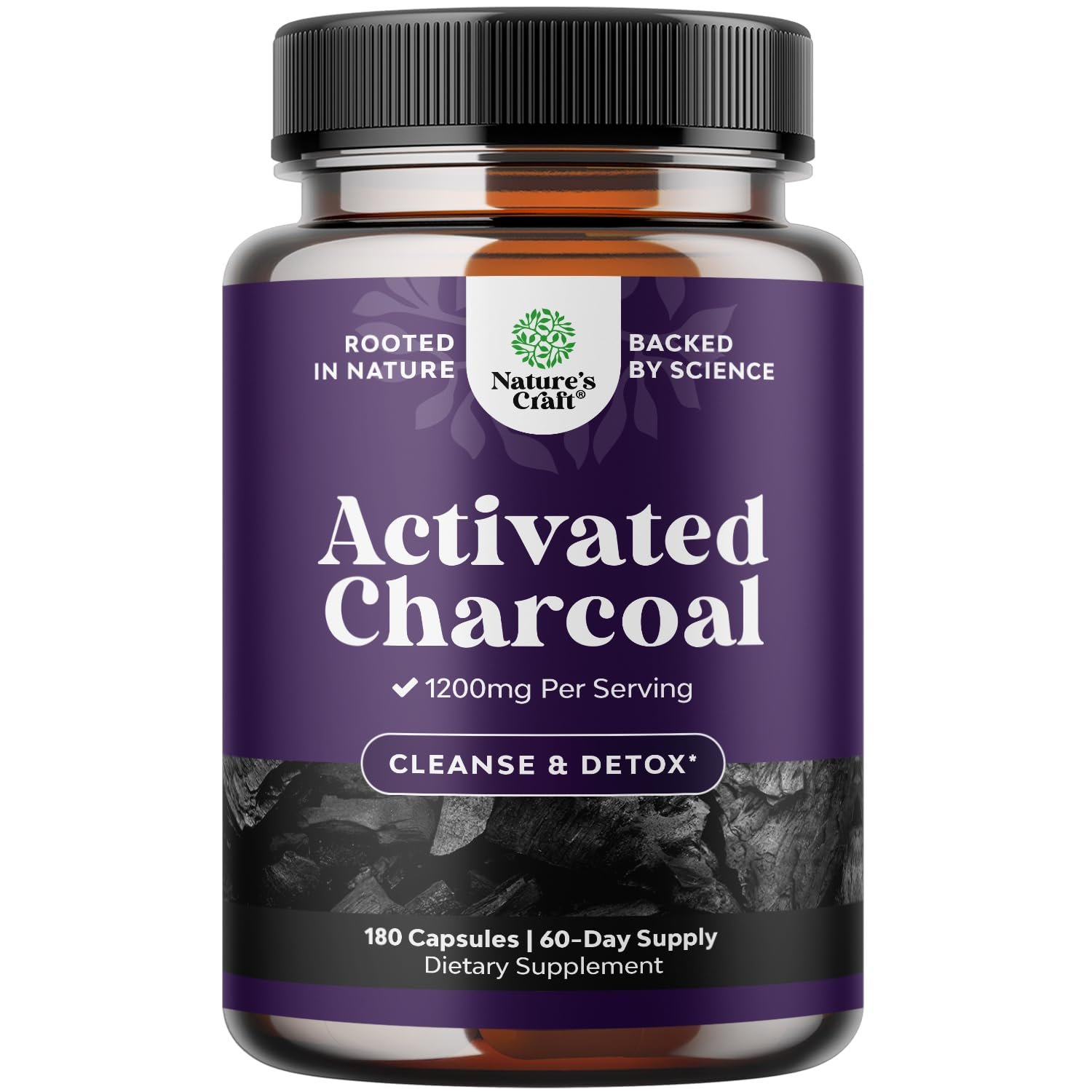 Natures Craft Activated Charcoal Pills Detox & Cleanse – Purifying Coconut Capsules with 1200 mg Per Serving for Bloating Relief – Active Detox Supplement for Body & Gut Health…