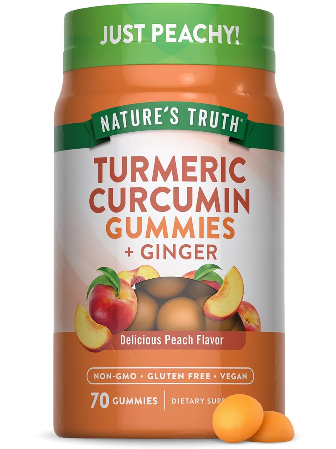 Nature’s Truth Turmeric and Ginger Gummies | 70 Count | Peach Flavor | Vegan, Non-GMO, & Gluten Free Supplement
