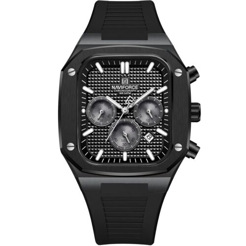 NAVIFORCE Mens Square Watches,Chronograph Analog Calendar Wrist Watch,Quartz Waterproof Watches for Men,Silicone Band