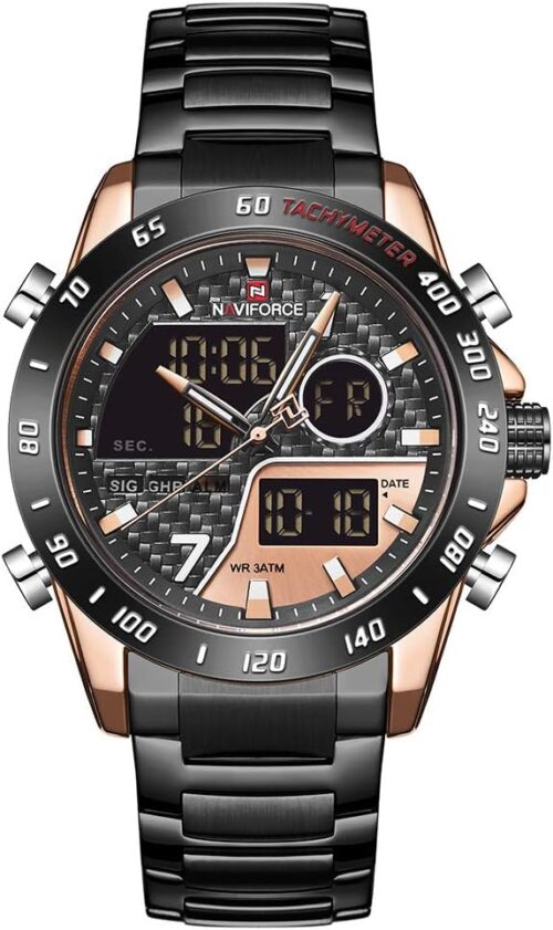 NAVIFORCE Watch for Men Dual Display Digital Quartz Watches Multifunctional Business Stainless Steel Wristwatch