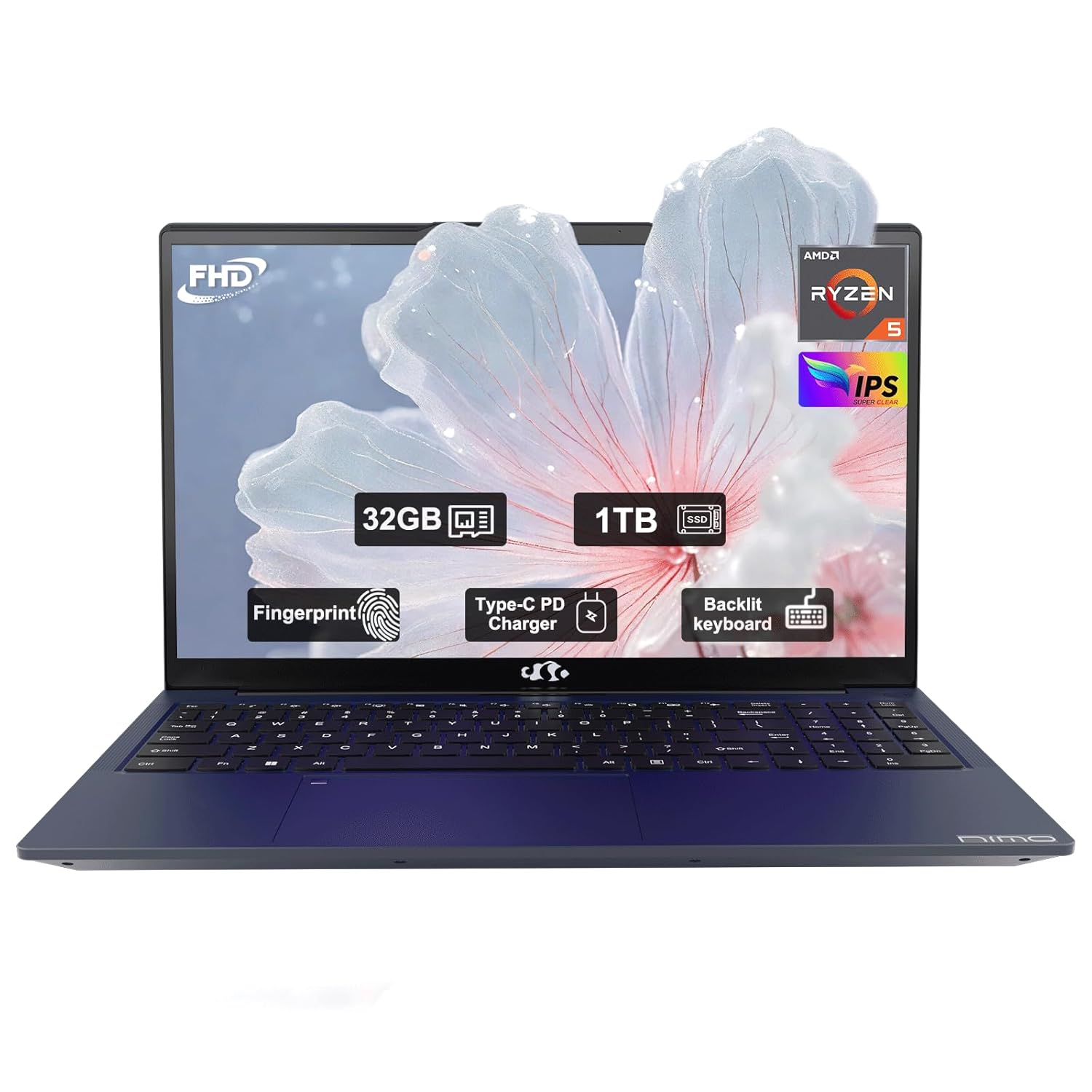 NIMO 15.6″ IPS FHD-Laptop, 32GB RAM 1TB SSD AMD Ryzen 5(Beat i3-1215U 4 Cores Up to 3.7GHz) 65W Type C Fingerprint, Computer with Backlit Keyboard Wi-Fi 5 BT5.2 Numpad Win 11…