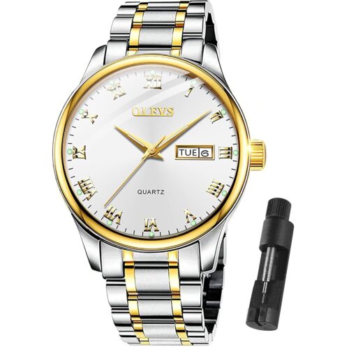 OLEVS Classic Men Watches with Date,Stainless Steel Man Watch with Date, Bussiness Watches for Men,Luminous Quartz Mens Watches Black/White/Blue/Gold, Waterproof Male Watch with...