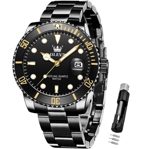 OLEVS Luxury Watches for Men Big Face Stainless Steel Business Dress Analog Quartz Watch with Day Waterproof Luminous Mens Wrist Watch