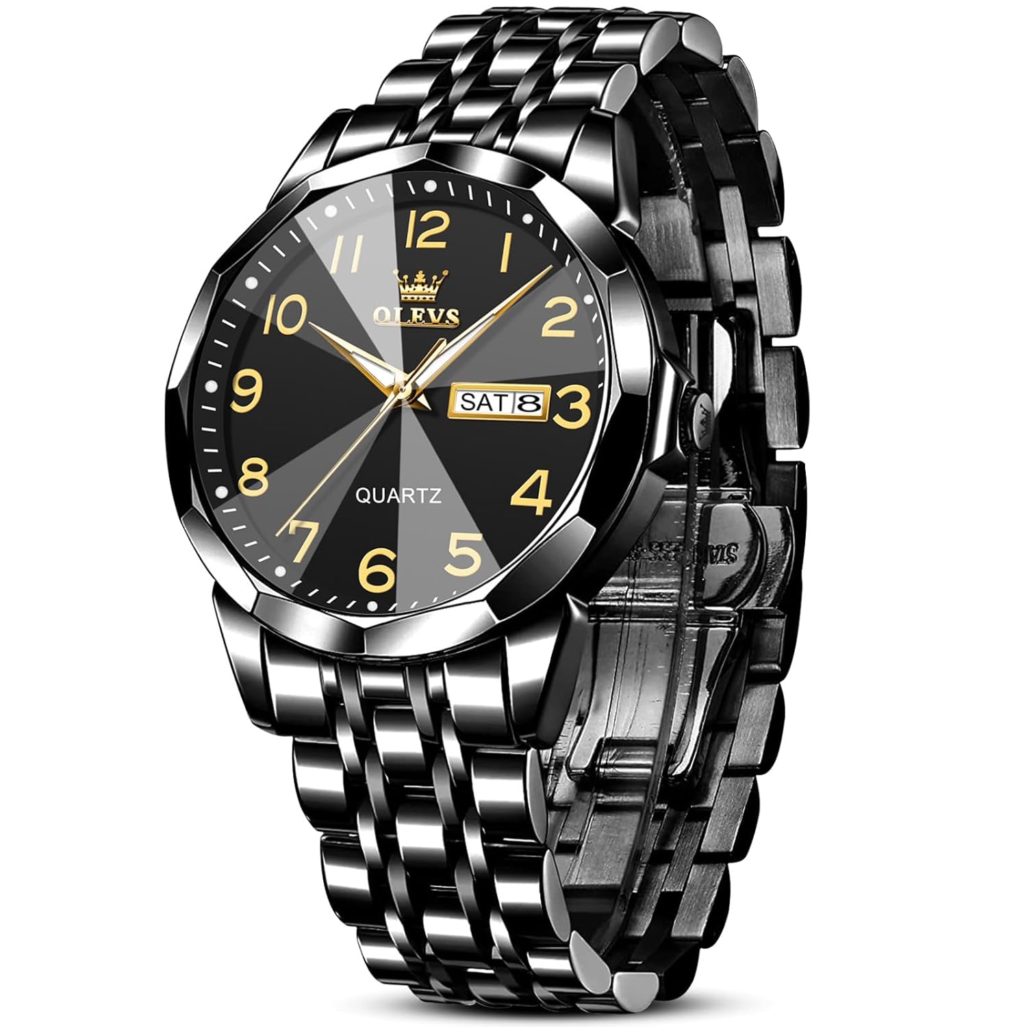 OLEVS Mens Watch, Dress Stainless Steel Analog Quartz Watches for Men with Day Date, Silver Gold Silver Two Tone Big Face Large Waterproof Luxury Casual Easy to Read Number Dial…