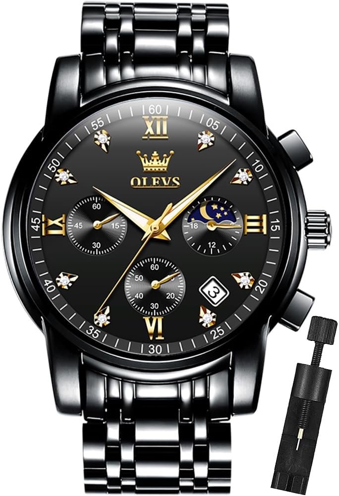 OLEVS Mens Watches Chronograph Business Dress Quartz Stainless Steel Waterproof Luminous Date Wrist Watch