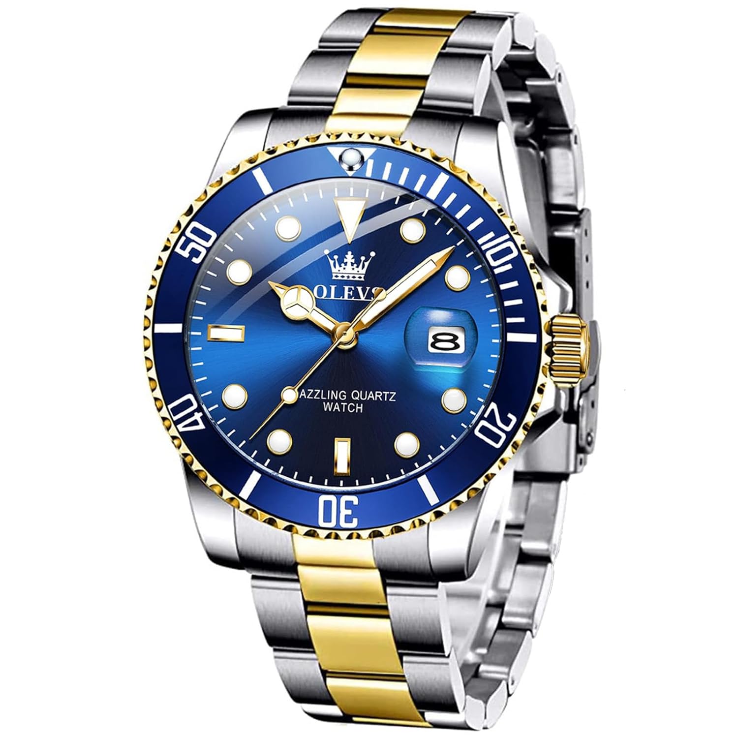 OLEVS Mens Watches, Silver Dress Gold Classic Luxury Big Large Face Waterproof Watches for Men, Analog Two Tone Stainless Steel Men Wrist Watch with Date Relojes De Hombre…