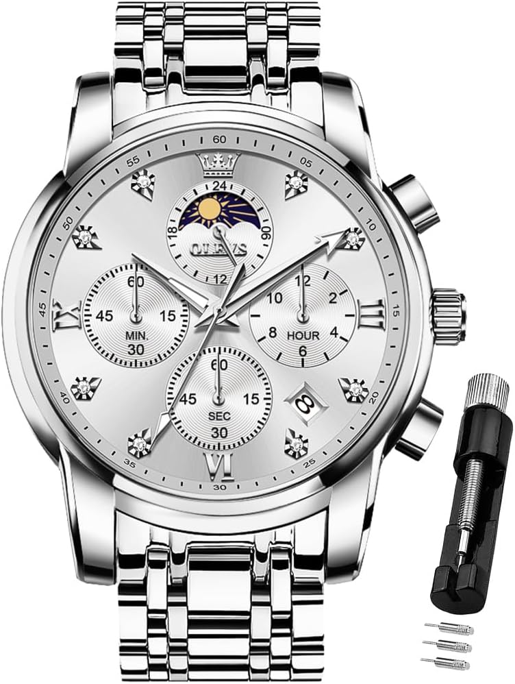 OLEVS Watch for Men Diamond Business Dress Analog Quartz Stainless Steel Waterproof Luminous Date Two Tone Luxury Casual Wrist Watch