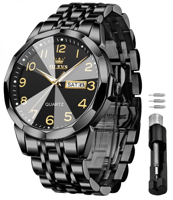 OLEVS Watch for Men Luxury Dress Analog Quartz Stainless Steel Waterproof Luminous Date Diamond Business Two Tone Casual Wrist Watch