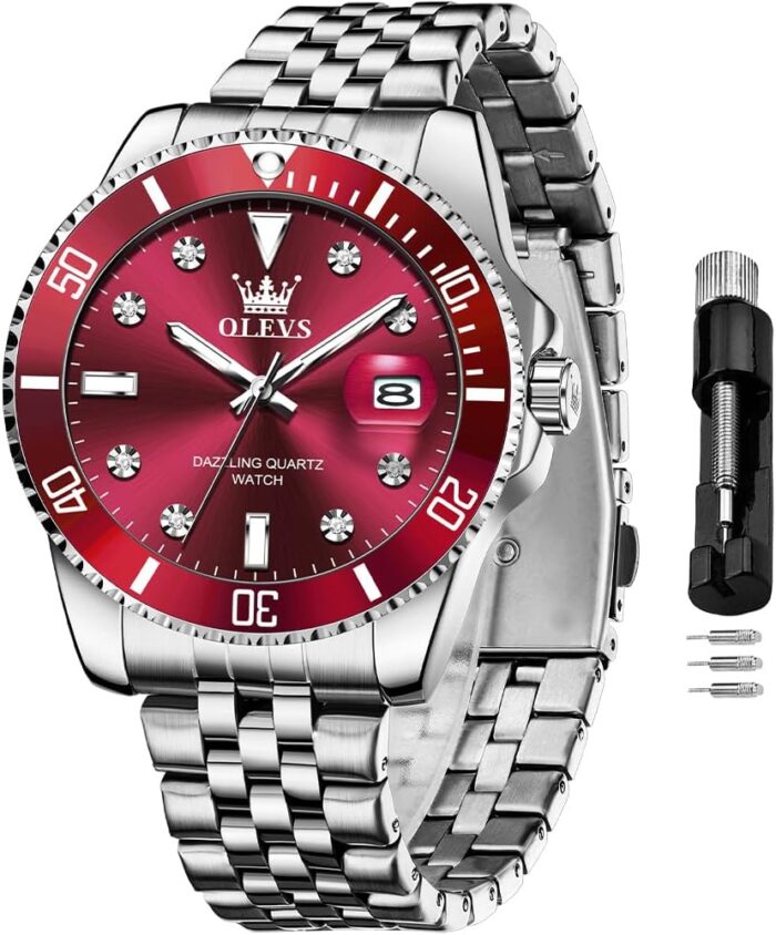 OLEVS Watch for Men Stainless Steel Business Dress Diamond Large Dial Waterproof Mens Watches with Date Wrist Watch