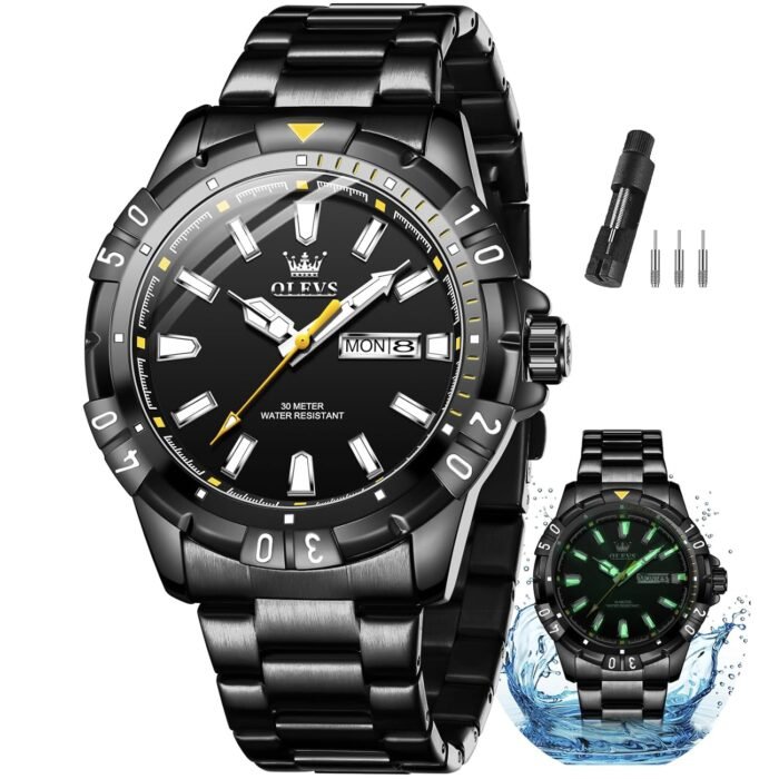 OLEVS Watches Men Waterproof Luxury Big Face Mens Watch Stainless Steel Day Date Quartz Analog Dress Watches for Men Luminous Relojes De Hombre (Green/Blue/Black/Gold)