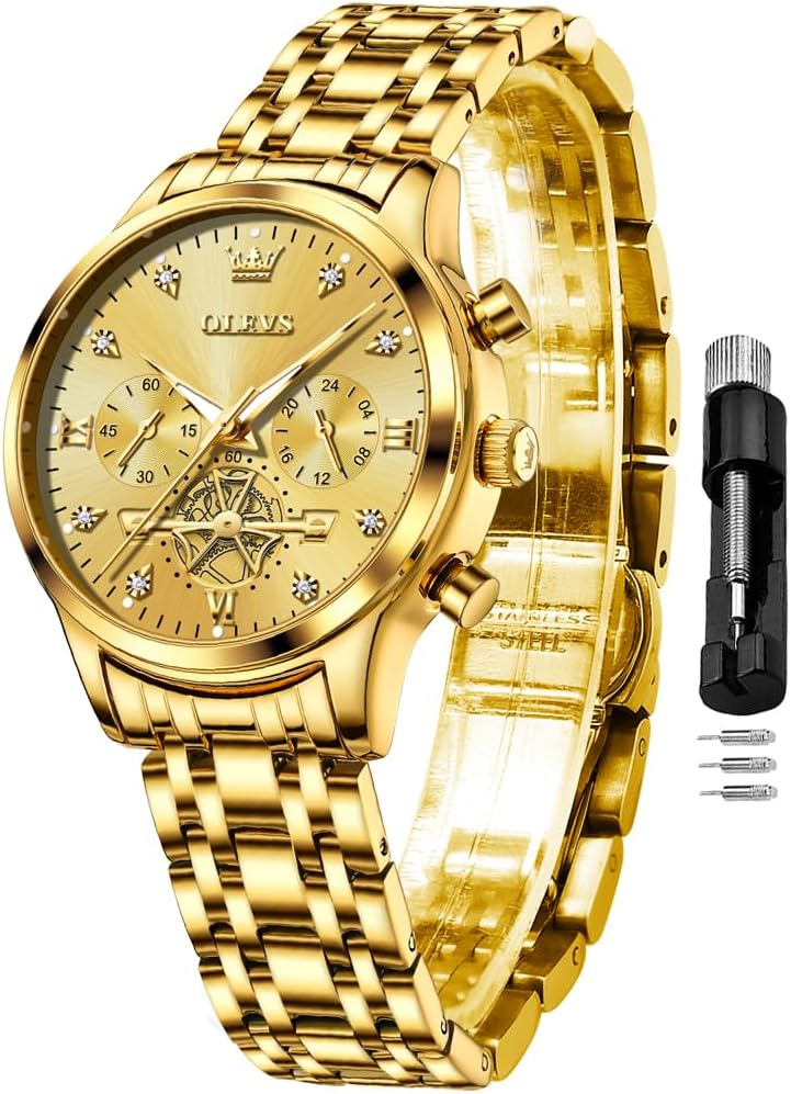 OLEVS Women Watch Multifunctional Two Tone Watch Fashion Business Analog Quartz Ladies Watch Stainless Steel Waterproof Diamond Watch for Women