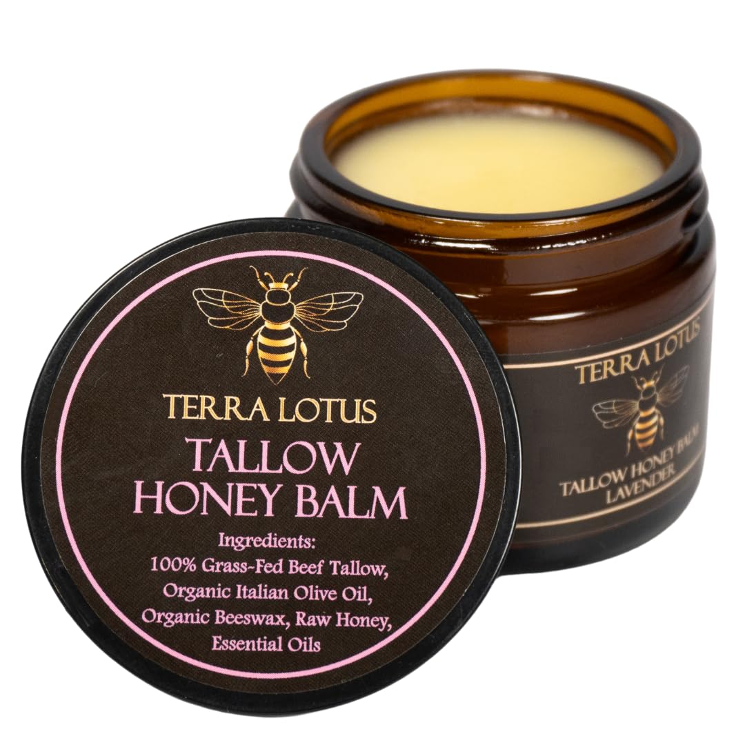 Organic Grass-Fed Beef Tallow Balm with Raw Honey – Moisturizing Cream for Soft, Smooth Skin – Handmade All-Natural Moisturizer (2 Oz, Lavender)