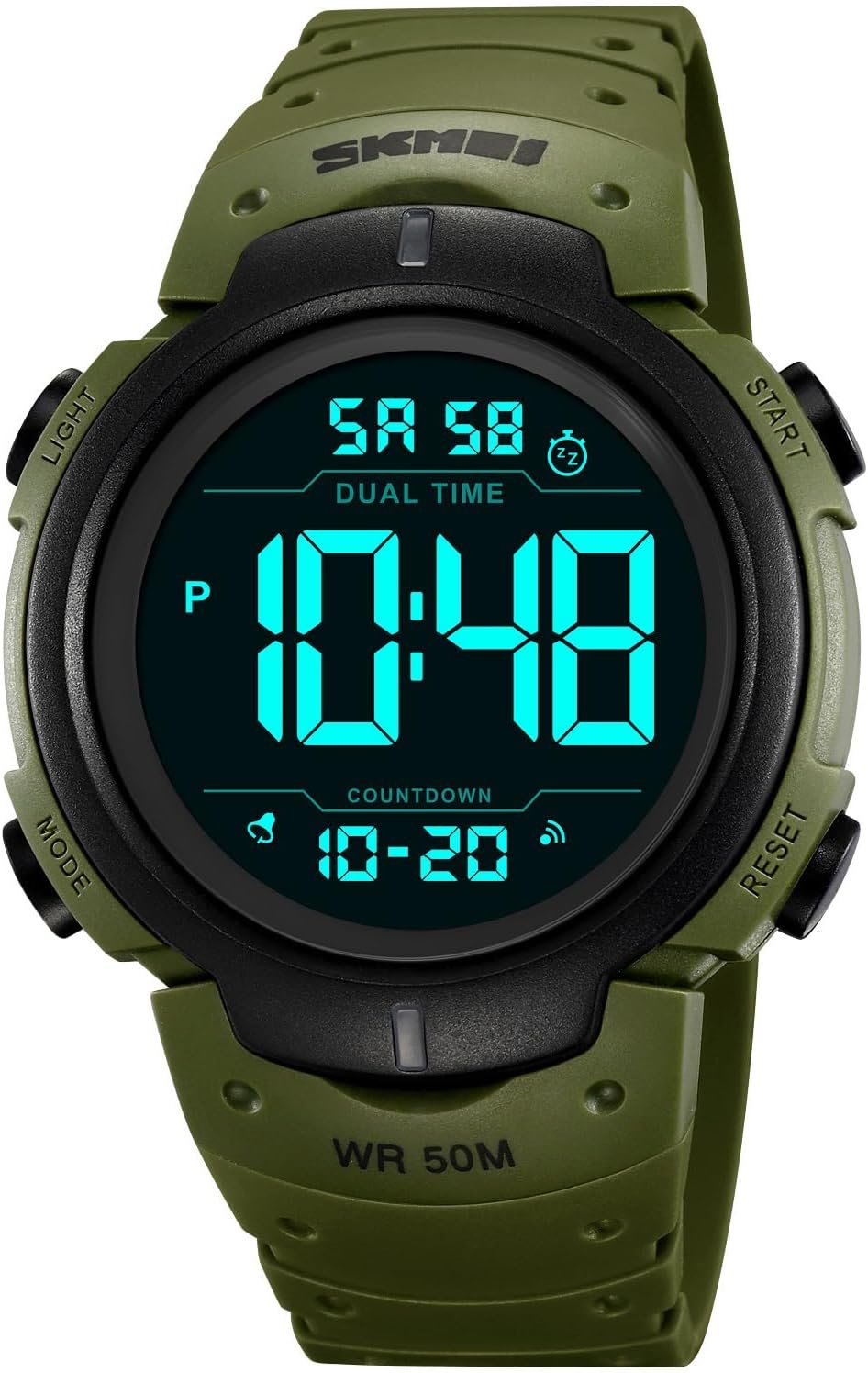 PASOY Mens Women Digital Watch Big Dial Light LED Swim Waterproof Rubber Band Alarm Black LED Watches 50MM