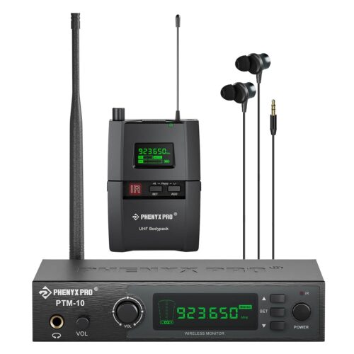 Phenyx Pro UHF Stereo Wireless in Ear Monitor System, Wireless IEM, 900MHz Band Selectable Frequency, Rack Mountable, 160 ft. Operation, Suitable for Stage, Studio, Exhibit,...