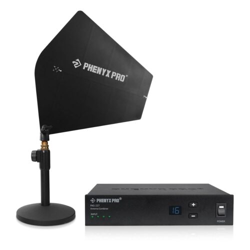 Phenyx Pro UHF Wireless Antenna Combiner Bundle for in-Ear Monitor System, 4-Way IEM Transmitter Combiner w/Active Directional Paddle Antenna, 16 Gain Control, Receiver Mounting...