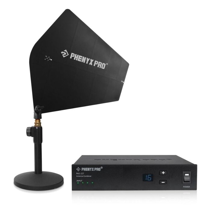 Phenyx Pro UHF Wireless Antenna Combiner Bundle for in-Ear Monitor System, 4-Way IEM Transmitter Combiner w/Active Directional Paddle Antenna, 16 Gain Control, Receiver Mounting...