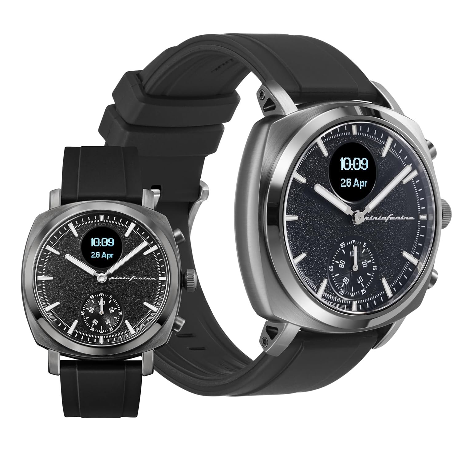 pininfarina Senso Sport Hybrid Smartwatch - Analogue Watch with FKM Strap, Digital Display, & Fitness Tracker for Steps, Calories, & Sleep - Compass & GPS Tracking - Slate Grey